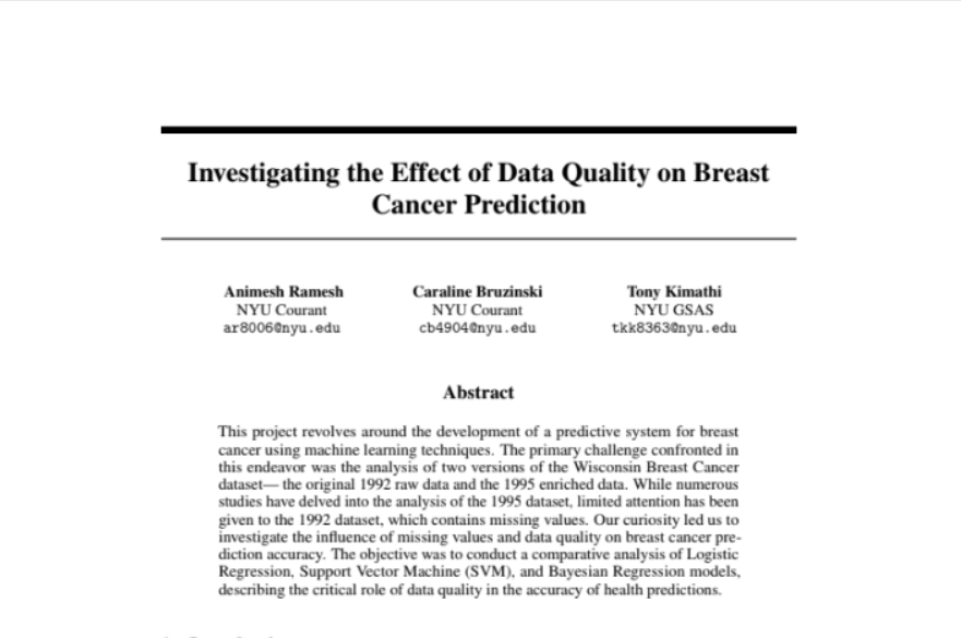 Screenshot of Investigating the Effects of Data Quality on Breast Cancer Prediction